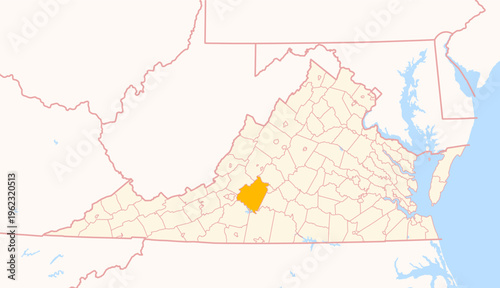 Map of the County Bedford (Virginia, US) showing the Federal State with the highlighted County