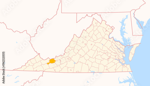 Map of the County Bland (Virginia, US) showing the Federal State with the highlighted County