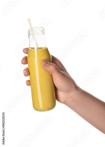 Female hand with glass bott...