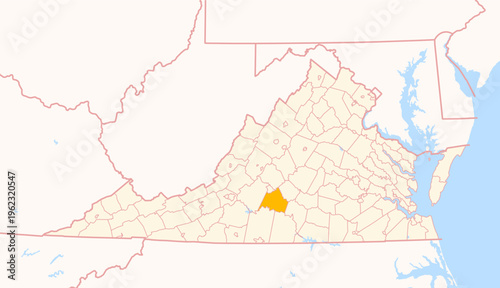 Map of the County Campbell (Virginia, US) showing the Federal State with the highlighted County