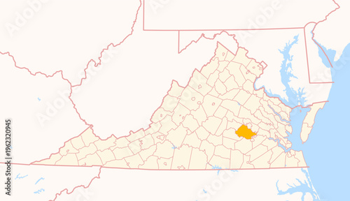 Map of the County Chesterfield (Virginia, US) showing the Federal State with the highlighted County