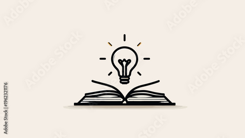 An open book with a glowing light bulb above it, symbolizing knowledge and ideas