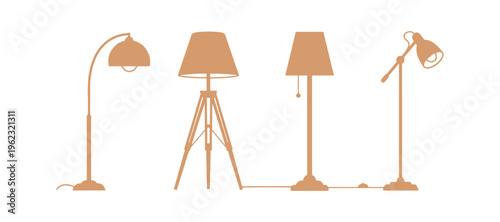 Set of four floor lamp icons in simple style for web and graphic design use.