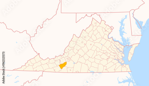 Map of the County Floyd (Virginia, US) showing the Federal State with the highlighted County