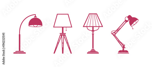 Stylish set of 4 standing lamp icons for versatile design use on a clean white background.