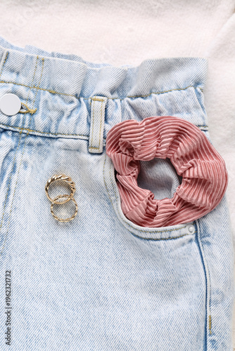 Silk scrunchy with jeans an...