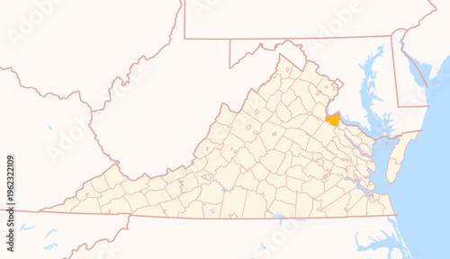Map of the County King George (Virginia, US) showing the Federal State with the highlighted County