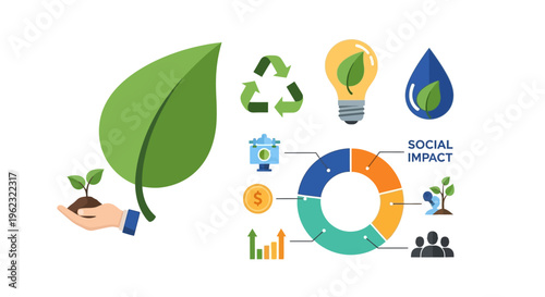 Social Impact and Environmental Sustainability Vector Illustration. Corporate Social Responsibility (CSR), Green Economy, and Community Growth Concepts.
