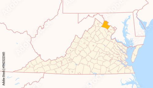 Map of the County Loudoun (Virginia, US) showing the Federal State with the highlighted County