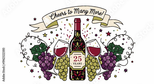 Anniversary Wine Celebration with Grapes and Glasses.