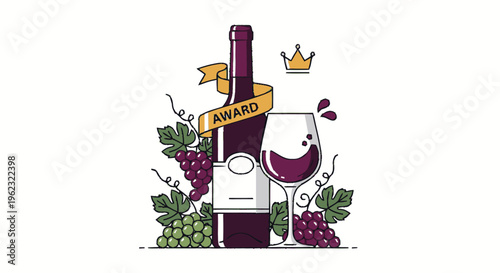 Award Winning Wine Bottle Glass Grapes Celebration.