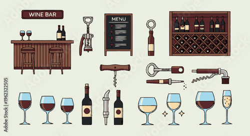 Collection of Wine Bar Elements and Accessories.