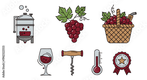 Collection of Wine Making and Drinking Icons.