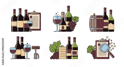 Collection of Wine Related Illustrations and Icons.