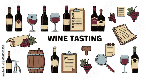 Collection of Wine Tasting Elements and Accessories.