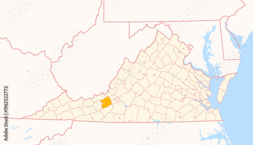 Map of the County Montgomery (Virginia, US) showing the Federal State with the highlighted County