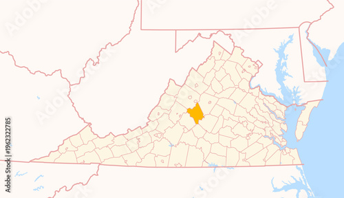 Map of the County Nelson (Virginia, US) showing the Federal State with the highlighted County