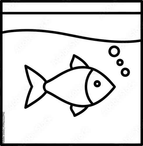 Fish in square aquarium tank with water bubbles