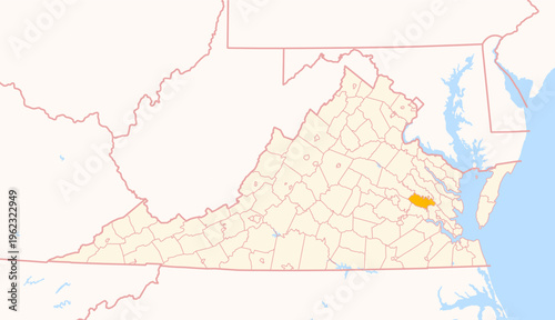 Map of the County New Kent (Virginia, US) showing the Federal State with the highlighted County