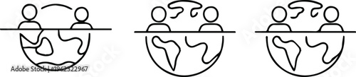community globe row of identical people icons above earth vector illustration