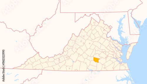 Map of the County Nottoway (Virginia, US) showing the Federal State with the highlighted County