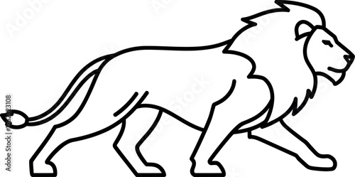 Outline of a lion walking with a mane
