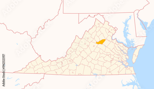 Map of the County Orange (Virginia, US) showing the Federal State with the highlighted County