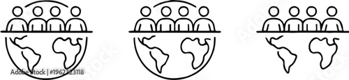 community globe icon people figures repeated row vector symbol for use