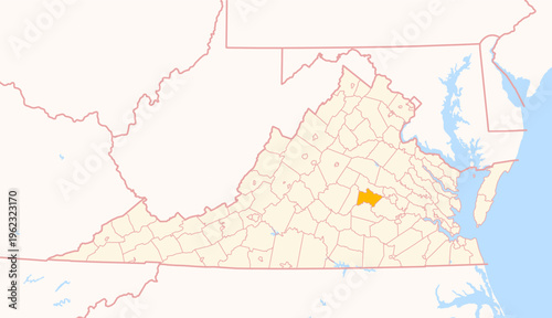 Map of the County Powhatan (Virginia, US) showing the Federal State with the highlighted County
