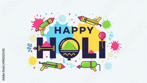 Vibrant Holi celebration with colorful powders and people having fun outdoors