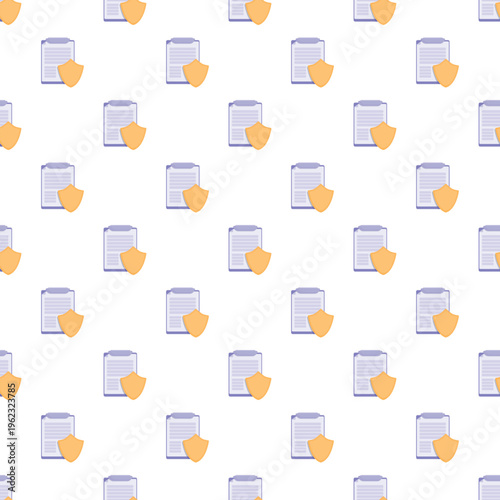Seamless pattern showing protected documents with shields, representing data security and insurance policies