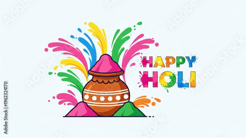 Vibrant Holi Celebration with Colorful Powder and Pot Festival