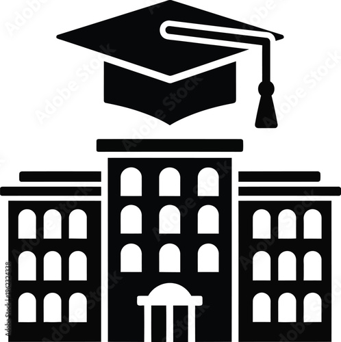 Vector illustration of university building with graduation cap symbolizing education and academic achievement