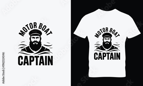Motor Boat Captain T- Shirt motorboat t-shirt black and white