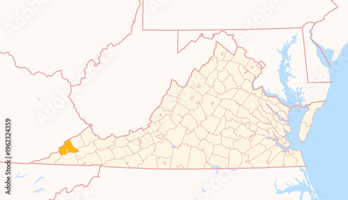 Map of the County Wise (Virginia, US) showing the Federal State with the highlighted County
