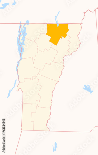 Map of the County Orleans (Vermont, US) showing the Federal State with the highlighted County