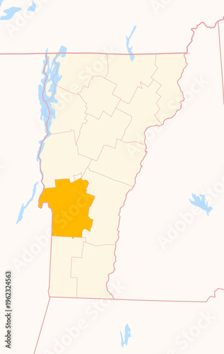 Map of the County Rutland (Vermont, US) showing the Federal State with the highlighted County