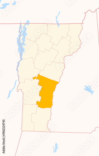 Map of the County Windsor (Vermont, US) showing the Federal State with the highlighted County