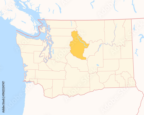 Map of the County Chelan (Washington, US) showing the Federal State with the highlighted County