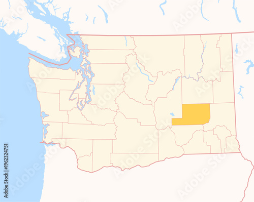 Map of the County Adams (Washington, US) showing the Federal State with the highlighted County