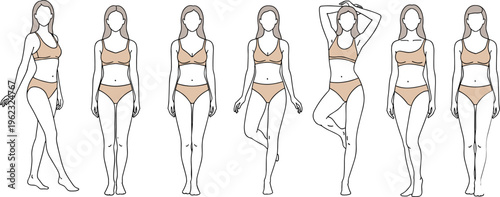 Female body shapes set, different woman figures in underwear, diverse body types collection, beauty standards concept, vector fashion illustration