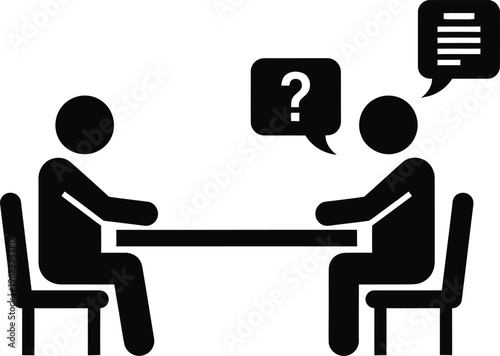 Vector illustration of two people discussing questions and answers in a meeting