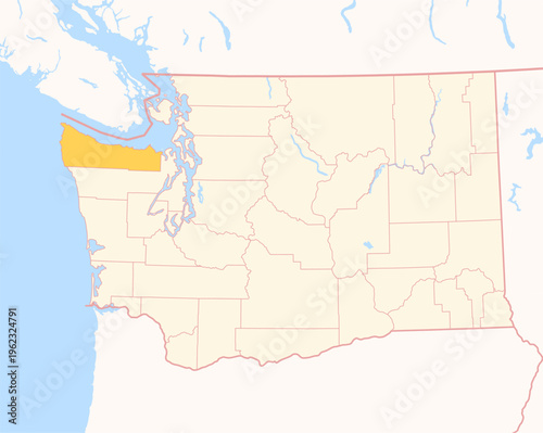 Map of the County Clallam (Washington, US) showing the Federal State with the highlighted County