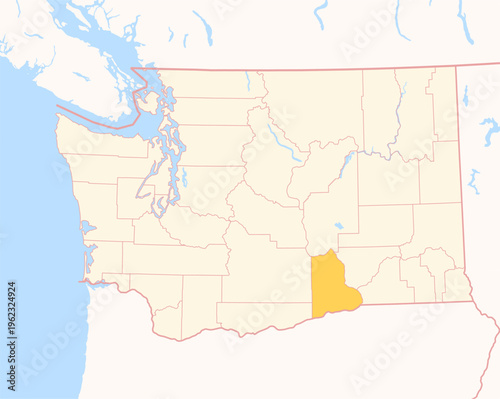 Map of the County Benton (Washington, US) showing the Federal State with the highlighted County