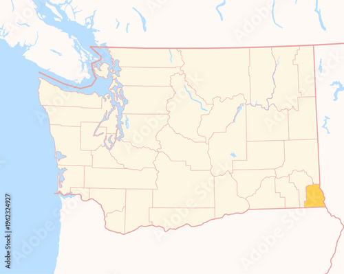 Map of the County Asotin (Washington, US) showing the Federal State with the highlighted County