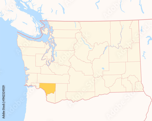 Map of the County Cowlitz (Washington, US) showing the Federal State with the highlighted County