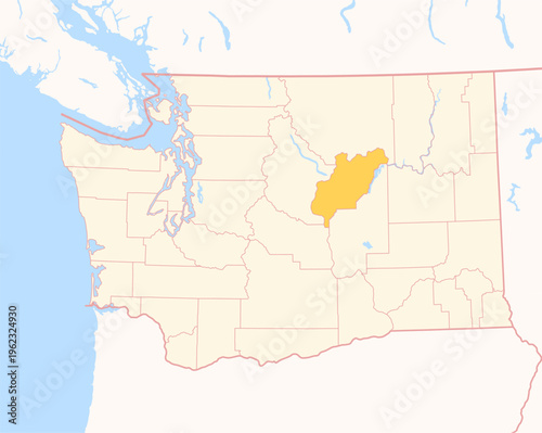 Map of the County Douglas (Washington, US) showing the Federal State with the highlighted County