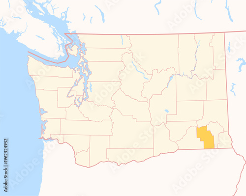 Map of the County Columbia (Washington, US) showing the Federal State with the highlighted County
