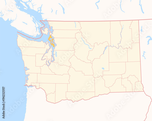 Map of the County Island (Washington, US) showing the Federal State with the highlighted County