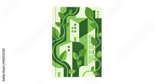 Sustainable Green City Illustration: Lush Nature Embracing Modern Urban Architecture